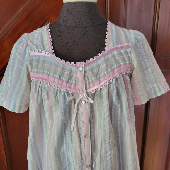 Vintage Ashley Taylor Pastel Striped Nightgown X-Small Cotton & Polyester Blend - Picture 2 of 6